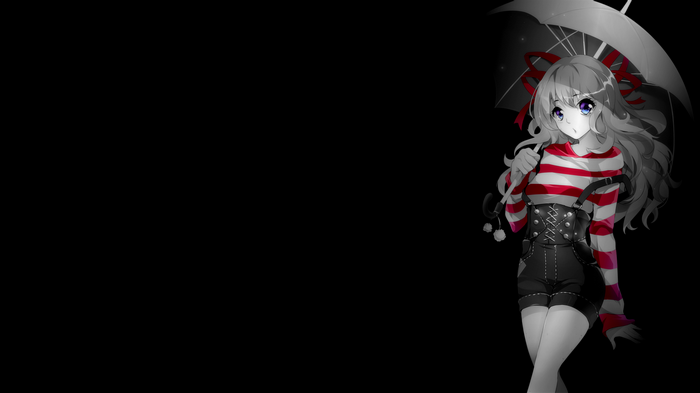 Anime girl with umbrella and red striped shirt