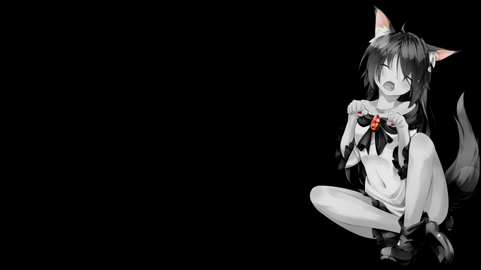 Fox girl with selective coloring on black background