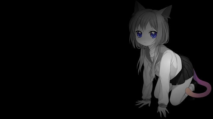 Cat girl in school uniform on black background