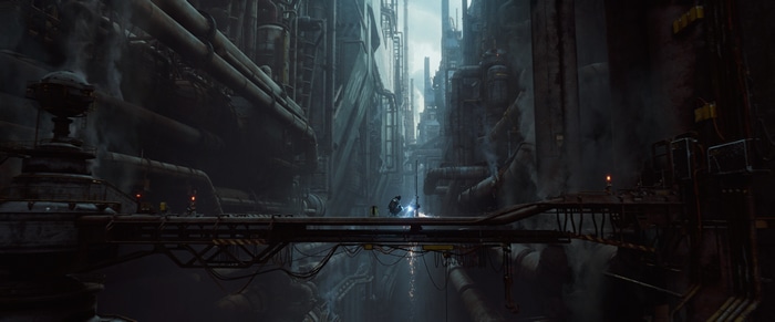 4K Dystopian Industrial City with Welding