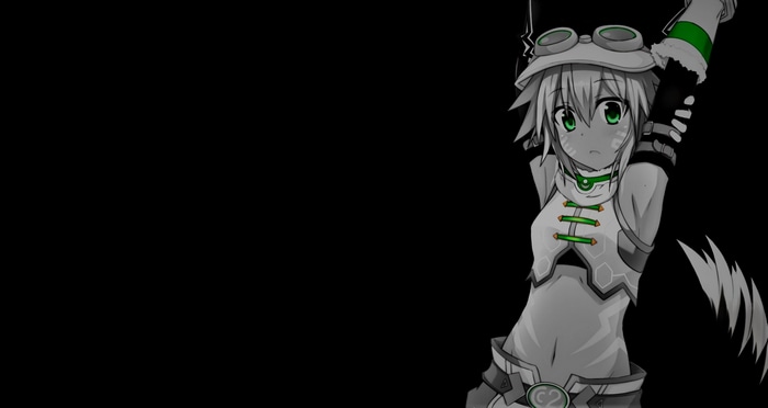 Anime girl with green eyes and goggles