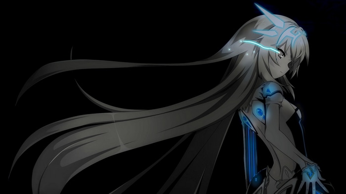 Anime girl with long hair and blue accents