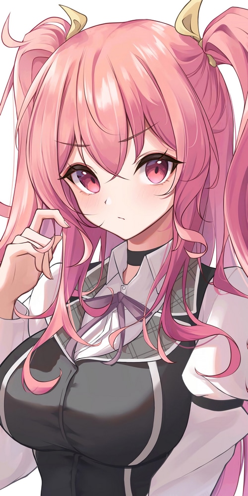 Anime girl with pink hair and red eyes
