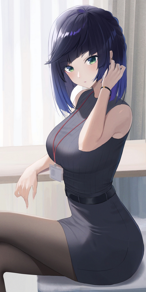 Yelan from Genshin Impact in a black dress