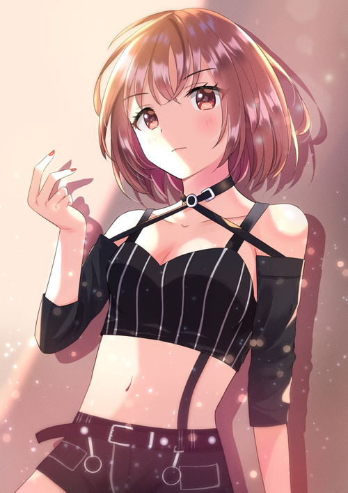 Anime girl with short brown hair and a black outfit