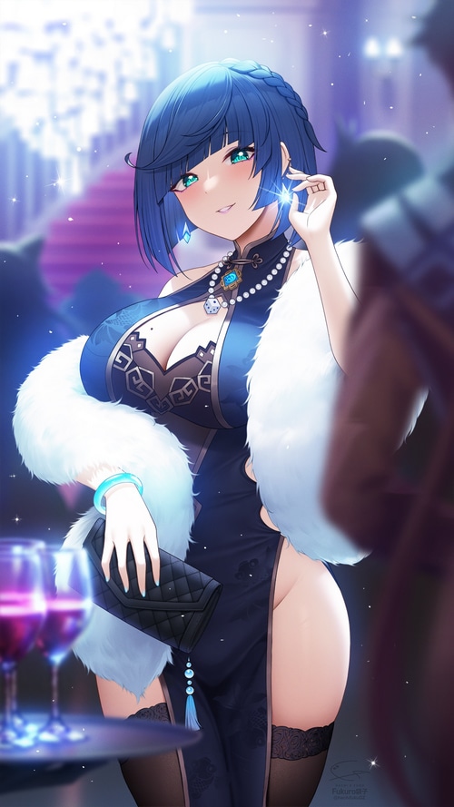 Yelan from Genshin Impact in a black dress