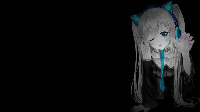 Hatsune Miku with Blue Headphones and Cat Ears
