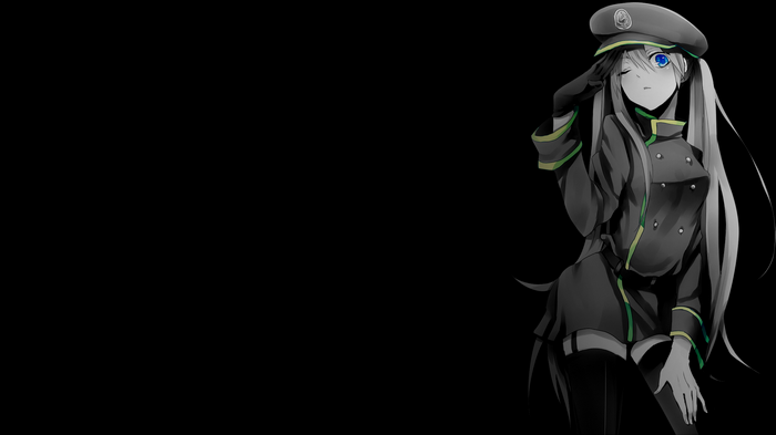 Hatsune Miku in a military uniform saluting