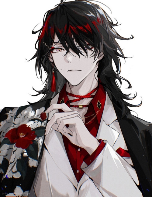 Vox Akuma anime character with red and black hair