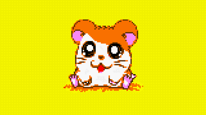 Pixel art Hamtaro on a yellow background