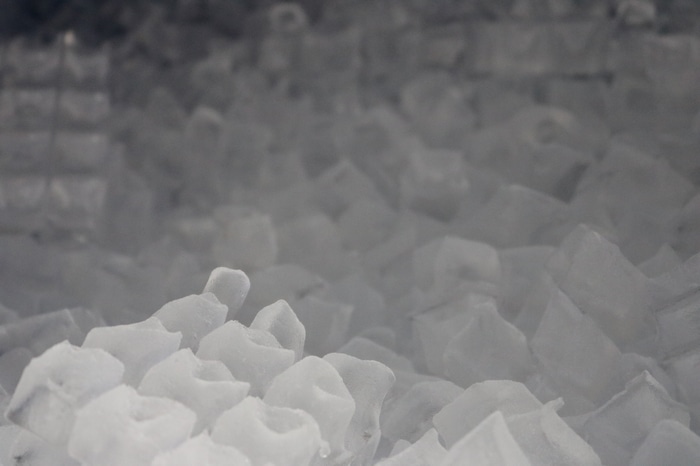 Closeup of ice cubes in a pile
