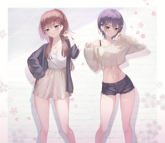 Two anime girls with cherry blossoms