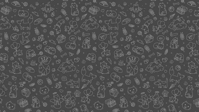 Monochrome pattern of cats, dogs, and telegram logos