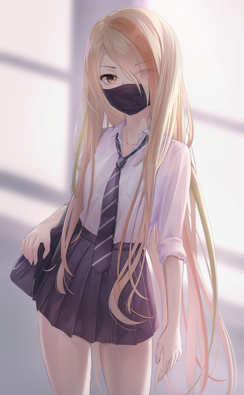 4K Anime Girl with Blonde Hair Wearing Mask