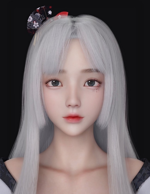 Fantasy girl with white hair and Japanese hair accessory