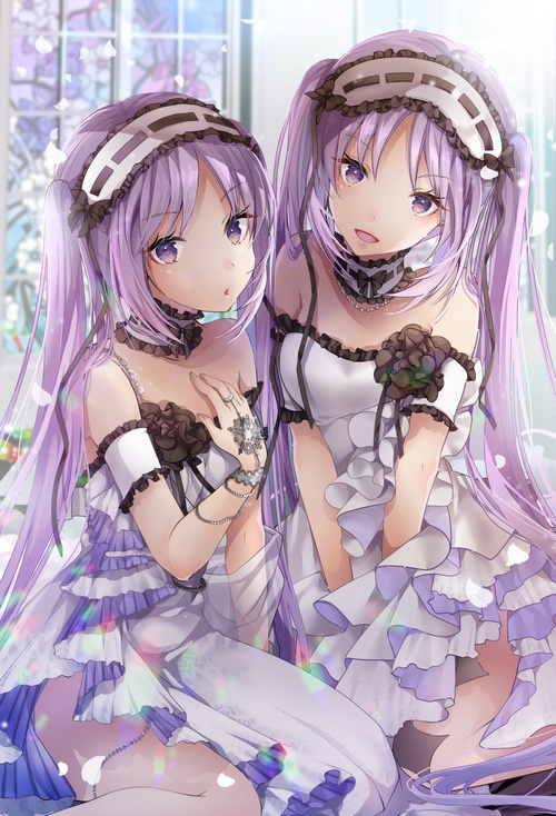 Fate series twins Euryale and Stheno in white dresses