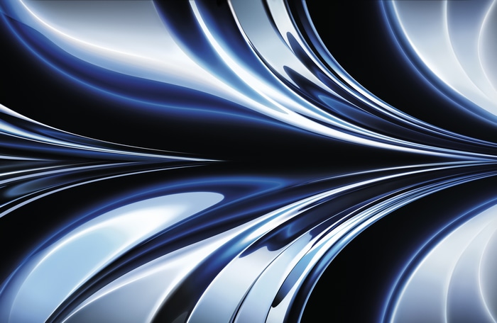 Abstract blue and silver metallic curves