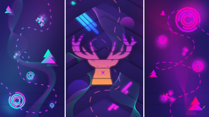Retro abstract deer with neon geometric shapes