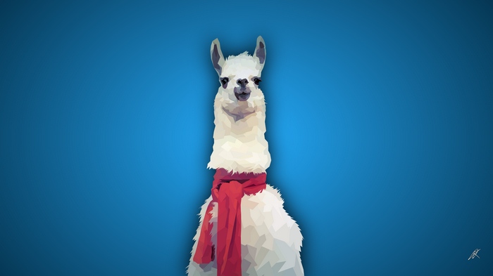 Llama wearing a red scarf in polygon art style