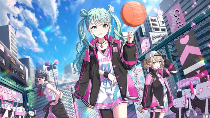 4K anime girls with basketballs in city