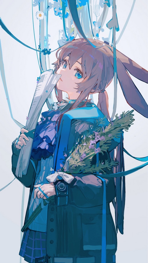 Amiya from Arknights holding a bouquet