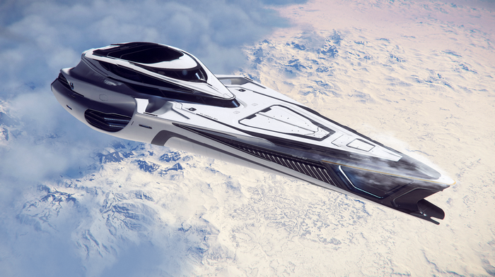 Star Citizen Spaceship Flying Over Snowy Mountains