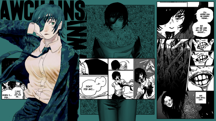 Chainsaw Man manga panels with Denji and Aki