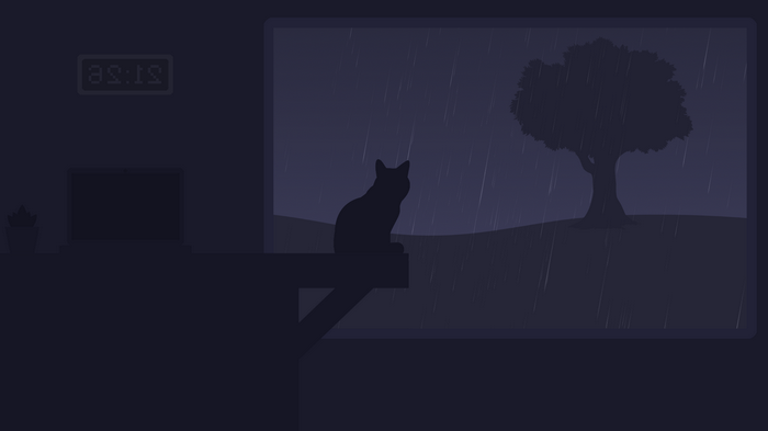 Cat watching rain through window