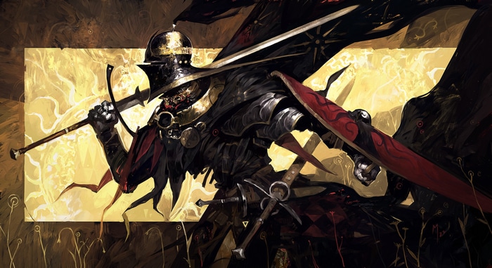 Knight with sword and shield in dark armor