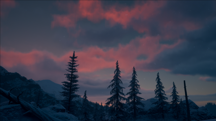 Days Gone video game art of a snowy landscape at dusk