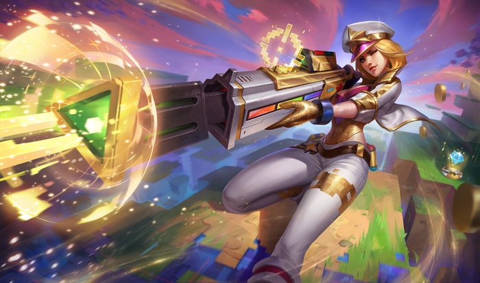 Girl with a large gun in a colorful world