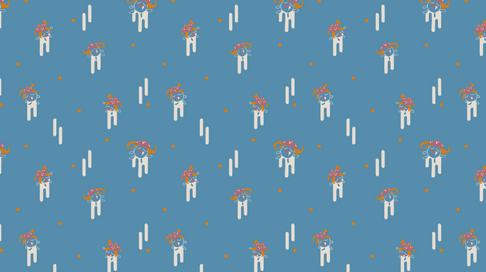 Pattern with cartoon characters and dots