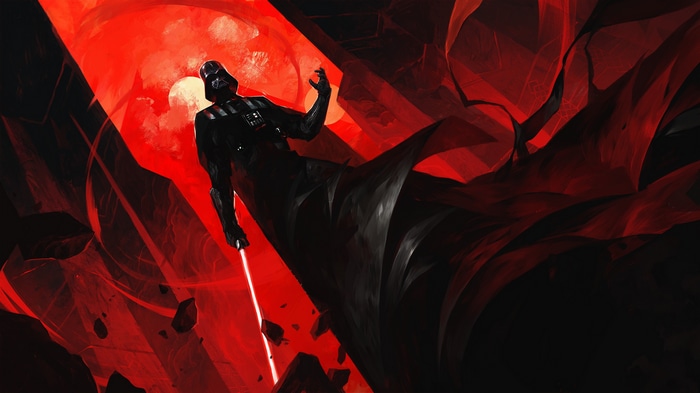 Darth Vader with Red Lightsaber in Dark Fantasy Art
