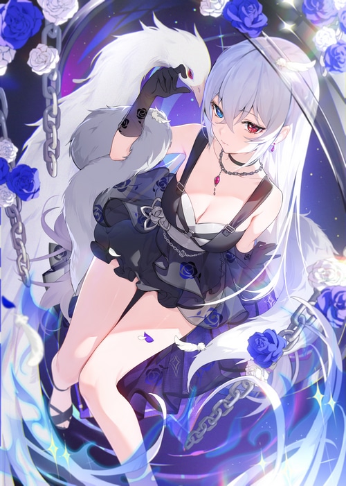 Houkiboshi with a white swan and roses