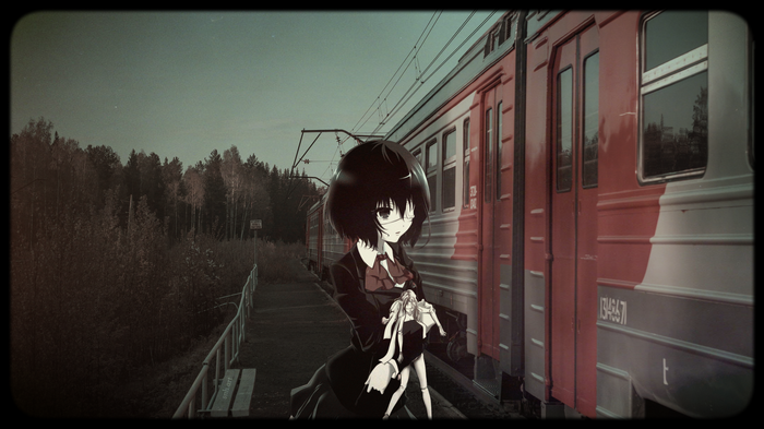 Misaki Mei with a doll on a train platform