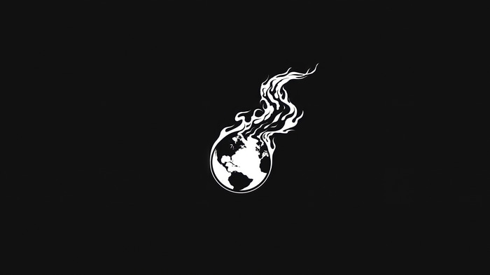 4K monochrome burning Earth Tek Syndicate logo