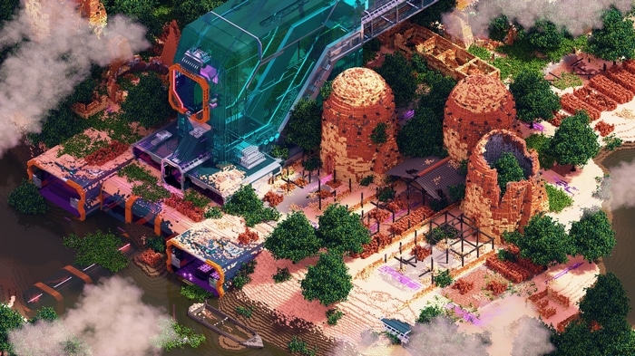 4K Voxel Architecture with Trees and River