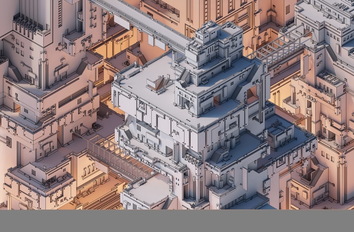 4K isometric cityscape with detailed architecture