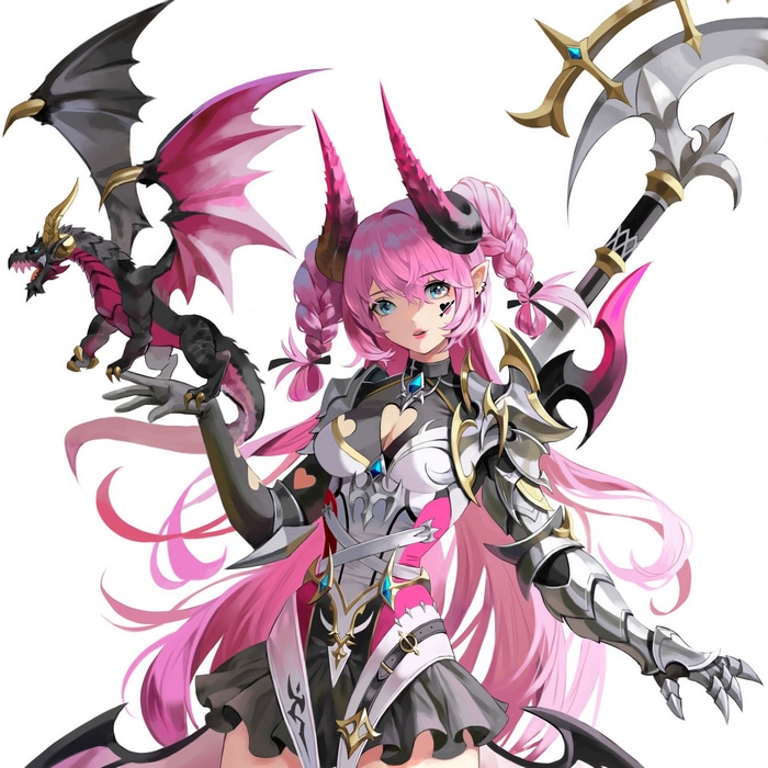 Fantasy girl with pink hair and dragon