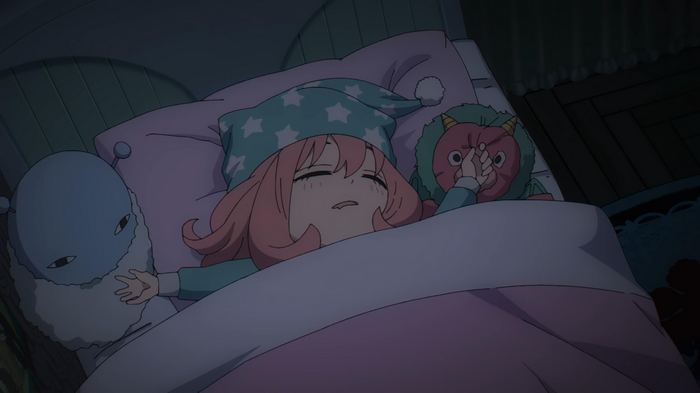 Anya Forger sleeping with plush toys