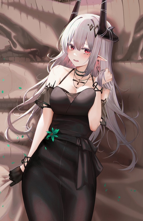 Mudrock from Arknights in a black dress