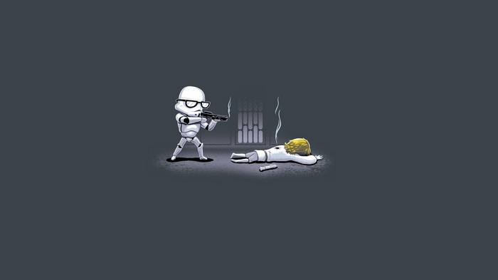 Star Wars Stormtrooper aims at fallen Luke Skywalker