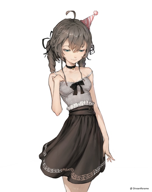 Anime girl with pigtails and party hat