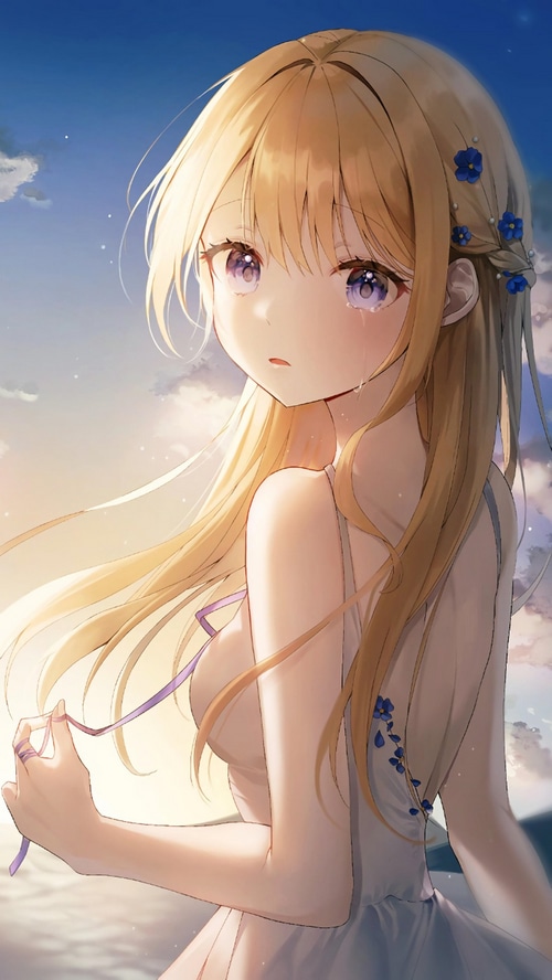 Anime girl with blonde hair and blue eyes