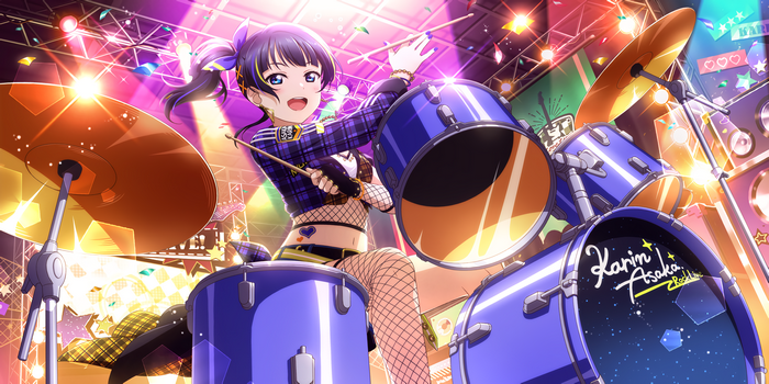Asaka Karin playing drums on stage