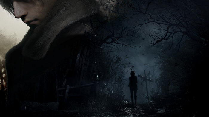 Resident Evil 4 Remake Leon and Ashley in a dark forest
