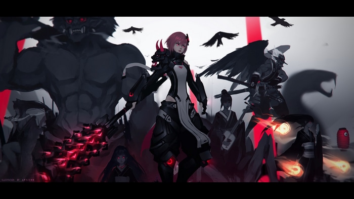 ANNZENN characters with red eyes and red hair