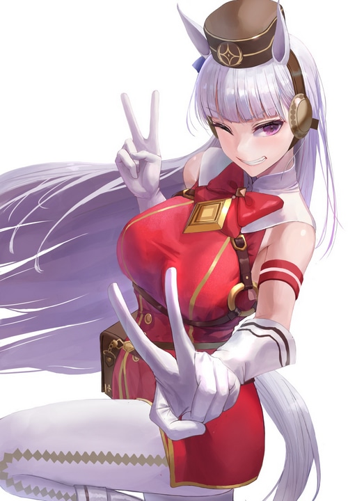 Gold Ship from Uma Musume Pretty Derby making peace signs