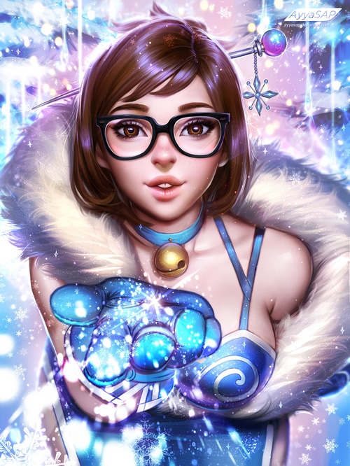 Mei from Overwatch holding snow in her hands
