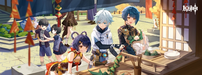 Genshin Impact characters making zongzi